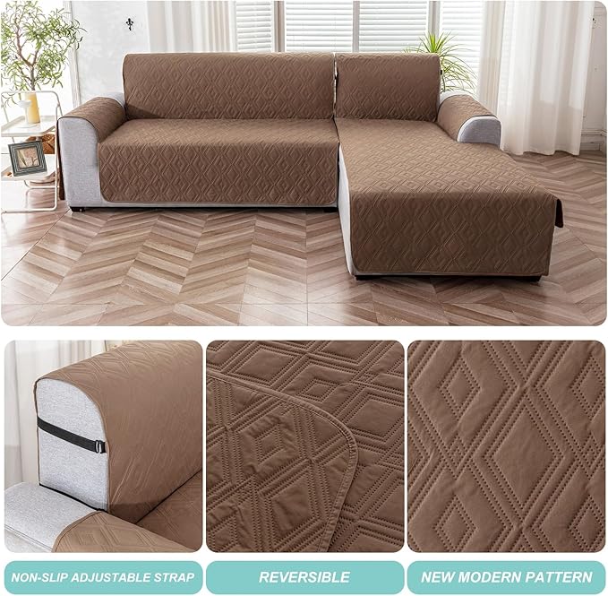 Genina Sectional Couch Covers for Dogs L Shaped Sofa Covers Chaise Lounge Cover Reversible Sofa Cover Sectional Furniture Protector for Pets, Kids (Camel, Large)