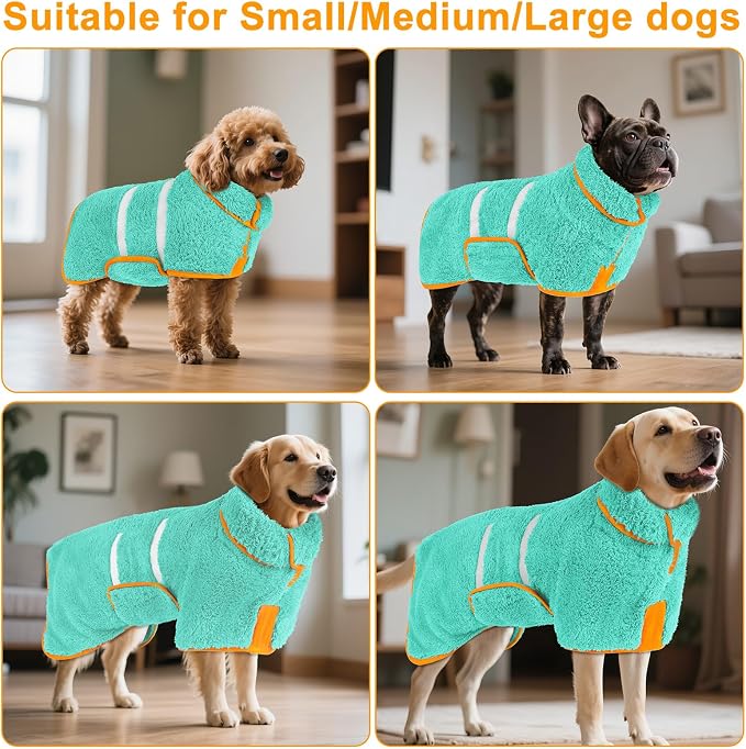Bienbee Dog Bathrobe, Quick Drying Super Absorbent Pet Robes for Small Medium Large Dogs, Drying Coat for After Bath & Swim, Warm & Cozy Dogs Towels, Dog Puppy Bath Supplies, Lake Green XL