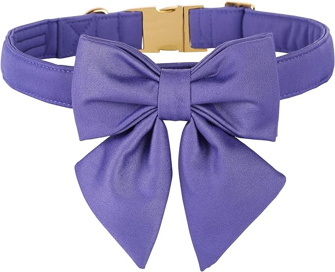 Maca Bates Purple Dog Collar with Cute Petunia Solid Sailor Bow Tie,Extra Large Girl Boy Dogs,Girly Adjustbale Durable Breakaway Soft Collars with Bowtie for Female Male Puppy,Pet with Metal Buckle