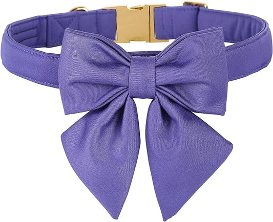 Maca Bates Purple Dog Collar with Cute Petunia Solid Sailor Bow Tie,Extra Large Girl Boy Dogs,Girly Adjustbale Durable Breakaway Soft Collars with Bowtie for Female Male Puppy,Pet with Metal Buckle