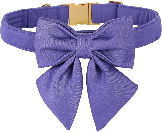 Maca Bates Purple Dog Collar with Cute Petunia Solid Sailor Bow Tie,Extra Small Girl Boy Dogs,Girly Adjustbale Durable Breakaway Soft Collars with Bowtie for Female Male Puppy,Pet with Metal Buckle