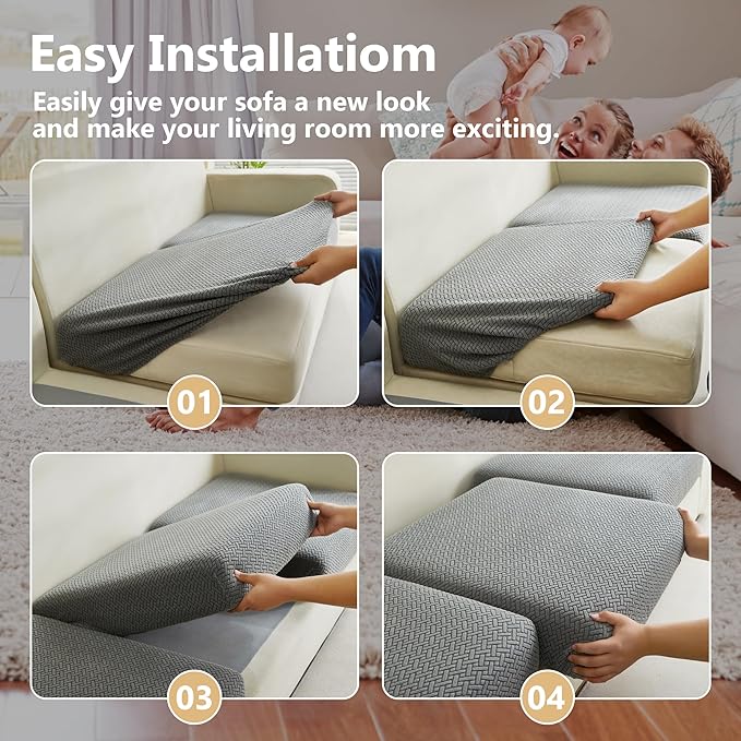Yoovat Couch Cushion Covers for Sofa Couch Covers Wear-Resistant Universal Sofa Cover Washable Stretch for Sectional Slipcovers (Texture-Gray,Large Single Seat Cover)
