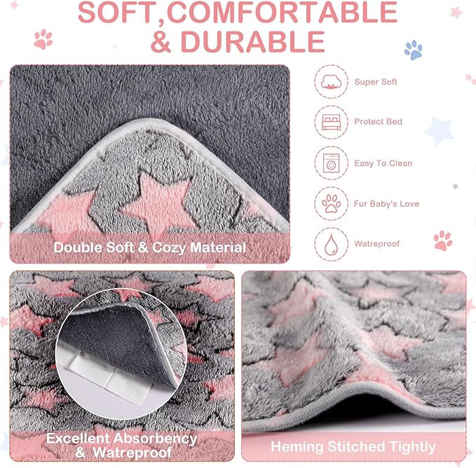 Reginary 4 Pcs Waterproof Guinea Pig Blankets Washable Small Animal Fleece Bedding Absorbent Guinea Pig Cage Liners Reusable Training Pee Pad Pet Sleep Mat for Hamster(Cute Star Pattern,35 x 24 Inch)