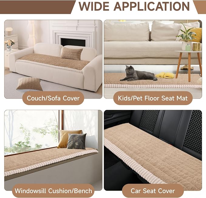 OTOB Couch Covers for Sofa Pet Friendly, Washable & Non Slip Fuzzy Dog Couch Cover Sofa Slipcovers Love Seat, Soft Plush Cozy Furniture Protector Cushion Mat, All Seasons (Khaki, 27.6" x 59.1")