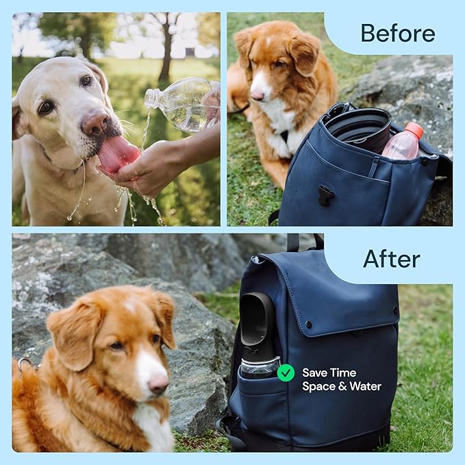 MalsiPree Dog Water Bottle Dispenser - 12 oz Black - Leak-Proof Lock & One-Hand Operation - On the Go Dog Water Dispenser - Pet Travel Bottle with Built-in Bowl, Travel & Hiking Ready