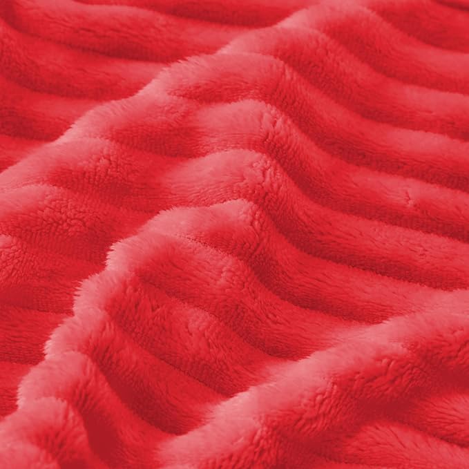 Bnuitland Fleece Throw Blanket for Couch, 300GSM Soft Warm Cozy Fluffy Throw for Adults & Kids, Stripe Pattern, All Season Sofa Bed Blanket for Home Decor, Magenta 60"x80"