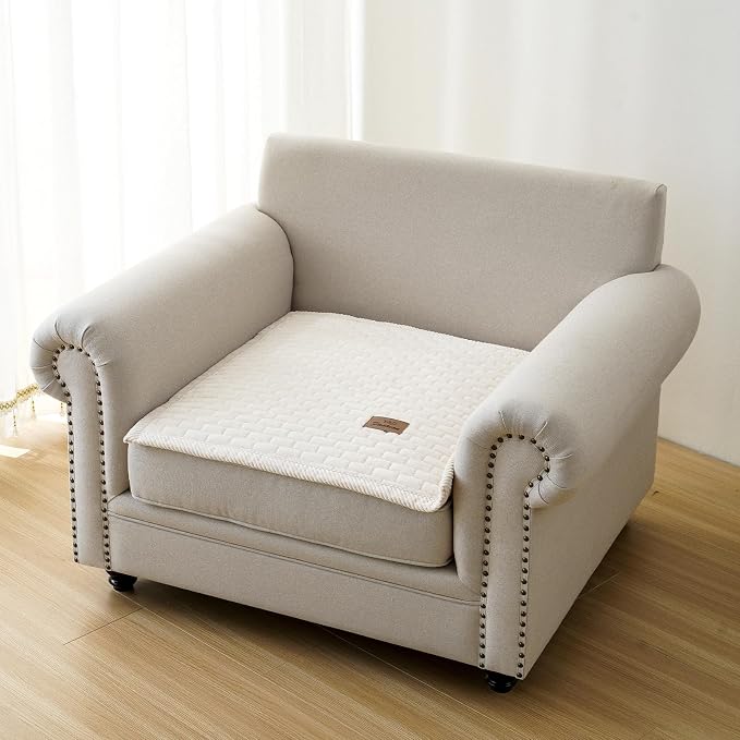 Couch Covers for Dogs Washable, Velvet Dog Couch Cover Protector, Fuzzy Plush Pet Sofa Cover for Single Sofa, Sofa Covers for Pets(1,Beige White,27.6"x27.6",Single Seater)