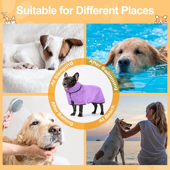 Bienbee Dog Bathrobe, Quick Drying Super Absorbent Pet Robes for Small Medium Large Dogs, Drying Coat for After Bath & Swim, Warm & Cozy Dogs Towels, Dog Puppy Bath Supplies,Light Purple M