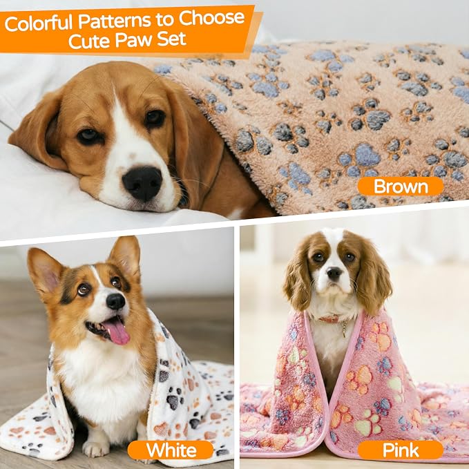 1 Pack 3 Blankets Premium Soft Fluffy Pet Flannel Blanket, Paw Printed Throw for Dogs, Cats and Puppies (Cute Paw Set, 23×16 inch, Pack of 3)