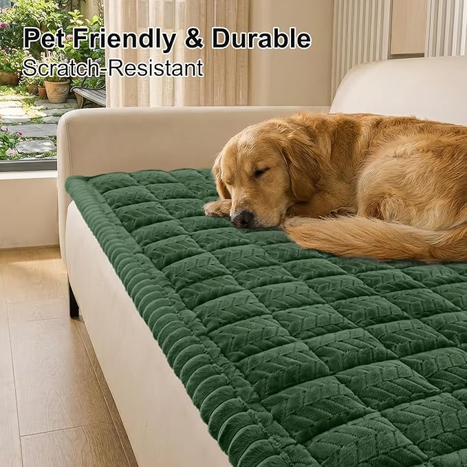 Smiry Couch Cover for Dogs, Non Slip Fuzzy Pet Sofa Arm Covers Washable for Armrest & Backrest, Soft Thick Furniture Protector for Cats Dogs, Against Fur, Dirt (Dark Green, 27.6"x27.6")