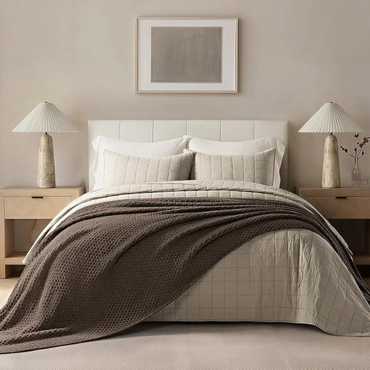 EVERGRACEHOME Chunky Chenille Knit Throw Blanket for Couch, Soft Luxurious Oversized Queen Moss Stitch Blanket for Bed, Cozy Farmhouse Knitted Throw for Sofa, Cocoa Brown, 90" x 90"