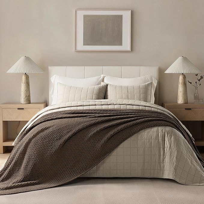 EVERGRACEHOME Chunky Polyester Knit Throw Blanket for Couch, Soft Luxurious Oversized King Moss Stitch Blanket for Bed, Large Cozy Farmhouse Knitted Throw for Sofa, Cocoa Brown, 108" x 92"