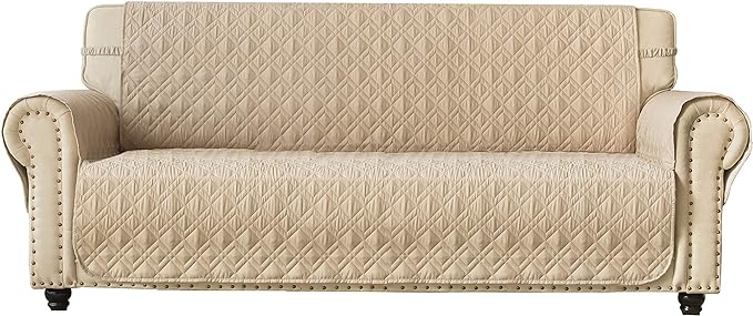 Ameritex Couch Sofa Slipcover 100% Waterproof Nonslip Quilted Furniture Protector for Dogs, Children, Pets, Machine Washable (Beige, 68")