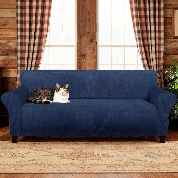 Waterproof Couch Cover, Stretch Non-Slip Oversized Sofa Slipcover with Elastic Bottom Stay-in-Place - Leakproof Furniture Protector for Kids & Pets - Washable (Oversized Sofa, Navy)