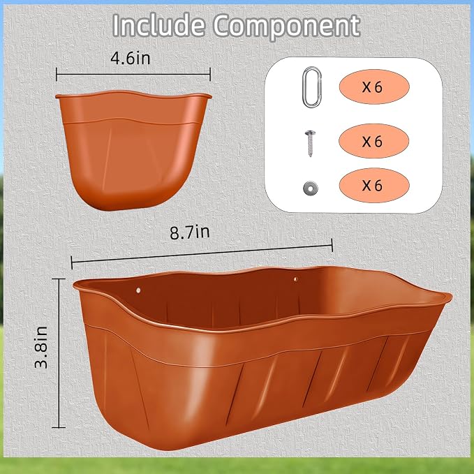 Hanging Chicken Feeders,Duck Feeder Waterer,Small Feed Trough 1.3 Quart 3 Pack,Hanging Fence Feed Trough for Poultry,Terracotta