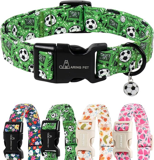 ARING PET Soccer Dog Collar, Cute Green Doggy Collars with Quick Release Buckle for Puppy Small Medium Large Boy Girl Dogs-M