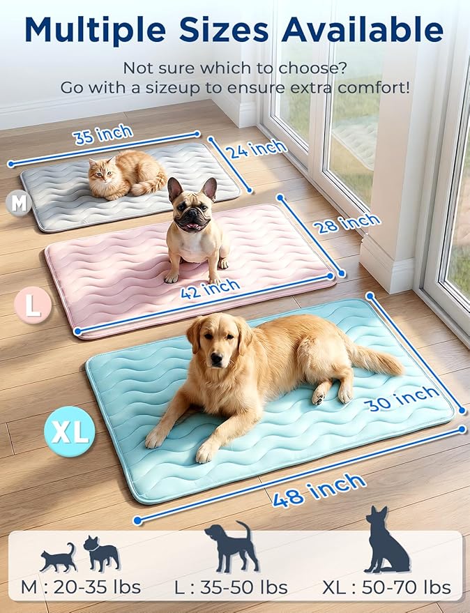 furrybaby Dog Cooling Mat for Medium Dogs, 35"x24" Self Cooling Pet Cooling Mat for Dogs & Cats, QMAX>0.5, Thickened Cool Fiber, Cooling pad for Dog Bed, Durable Portable Indoor/Outdoor Summer,Pink