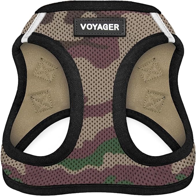 Best Pet Supplies - All Weather Mesh / Plush, Reflective, No Pull Harness for Small, Medium Dogs, Cats - Secure with Hook & Loop Fastener, Buckle, Double D-Rings - Army/Black Trim, XL