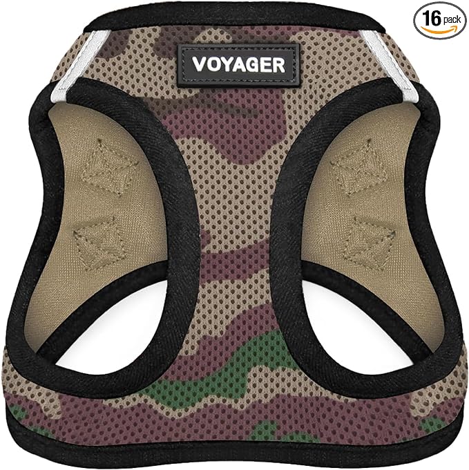 Best Pet Supplies - All Weather Mesh / Plush, Reflective, No Pull Harness for Small, Medium Dogs, Cats - Secure with Hook & Loop Fastener, Buckle, Double D-Rings - Army/Black Trim, M