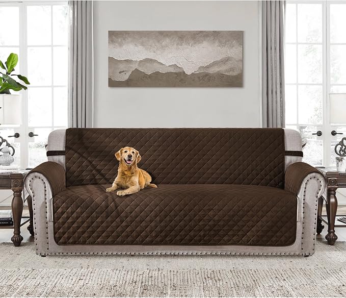HOMERILLA Couch Cover, Dog Couch Covers for Pets, Couch Covers for 3 Cushion, Reversible Sofa Covers Furniture Protector with Elastic Straps (68" Sofa, Chocolate/Chocolate)