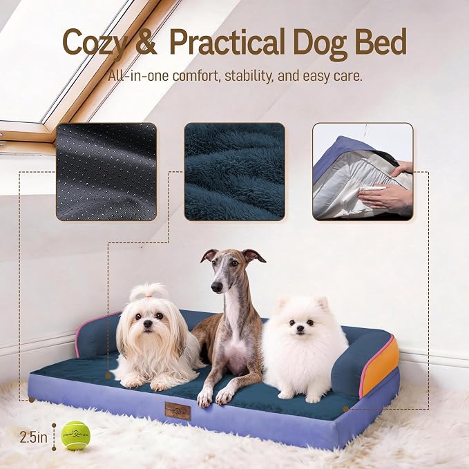 Comfort Expression Memory Foam Dog Bed for Large Medium Sized Dogs - Waterproof Orthopedic Pet Bed with Washable Removable Cover, Non-Slip Pet Sofa Couch, 36 x 27