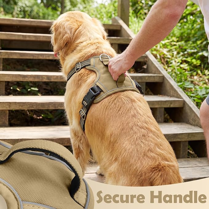 Funfox Dog Harness No Pull, Adjustable Pet Vest Harness, Super Soft Material with Vertical Handle Easy Control, Reflective Night Walking, 2 Leash Clips for Small Sized Dogs, Brown, S
