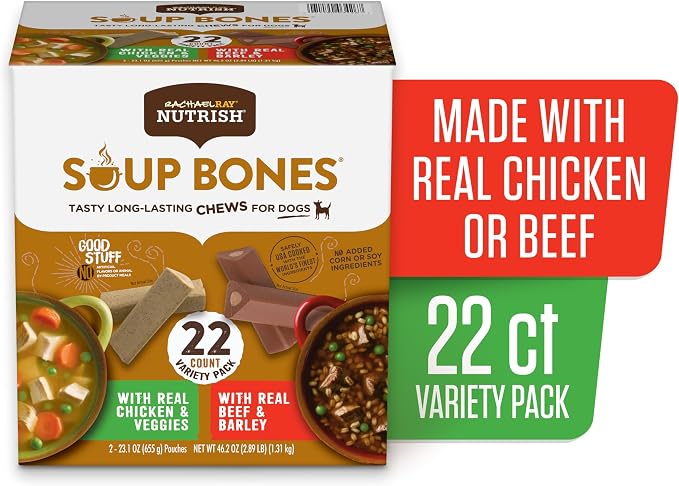 Nutrish Rachael Ray Soup Bones Long Lasting Dog Chews Variety Pack, 22 Count (Pack of 2)