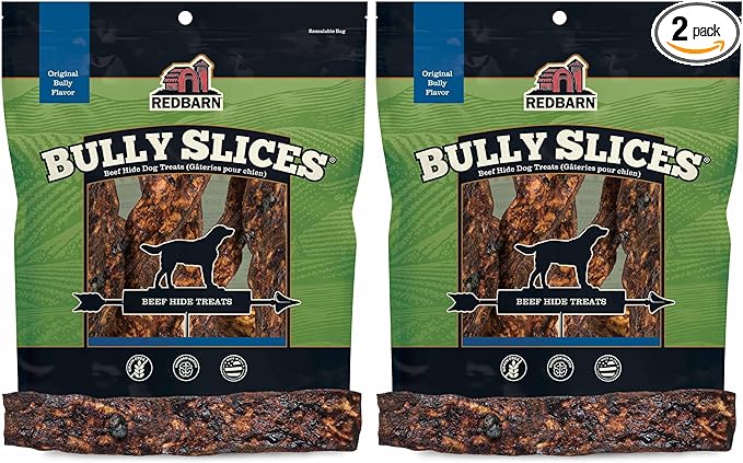 Redbarn All-Natural Rawhide Bully Slices - Bully Stick Flavor - Premium Grain-Free Beef Hide Treats High Protein Low Fat for Chewers - 9 oz Bag (Pack of 2)