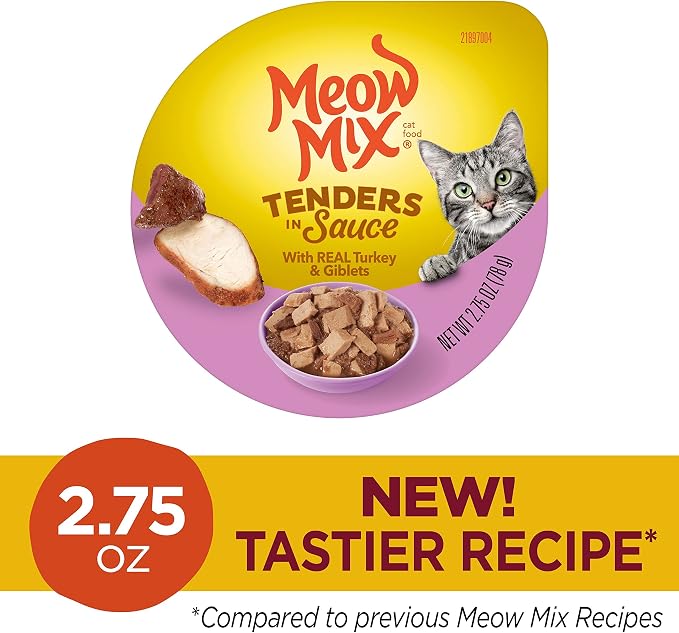 Meow Mix Tenders in Sauce Wet Cat Food, Turkey & Giblets, 2.75 Ounce Cup (Pack of 12)