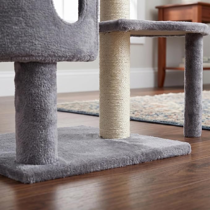 HUITREE 45in Cat Tree Tower with Big Condo for Indoor Cats,Cat Tower with Scratching Post,Scratching Board and Cat Toys,Multi-Level,Small Space,Transformer Cat Tree (Grey+)