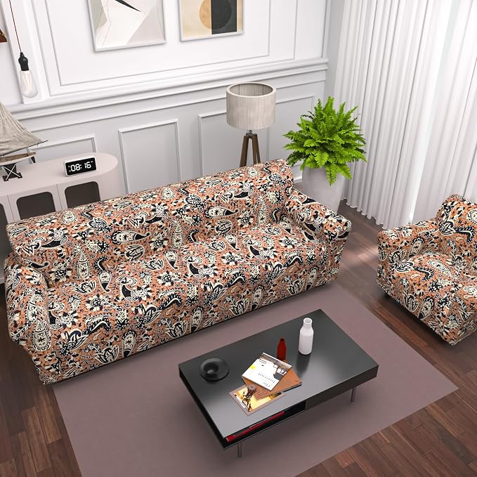 Stretch Couch Covers for 2 Separate Cushion Couch Sofa - Floral Printed Couch Sofa Cover ,Washable Sofa Slipcover,Pet Friendly Furniture Protector with Elastic Bottom,Universal Fit for Home(Loveseat)