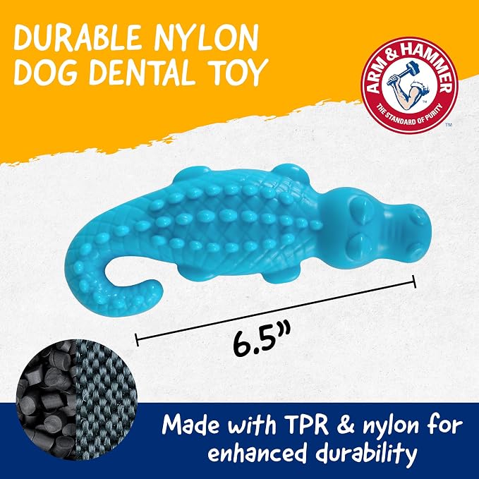 Arm & Hammer Nubbies Gator Dental Chew Toy for Dogs, Mint Flavor, Baking Soda Infused, Scrubbing Grooves to Reduce Plaque and Tartar, No Stuffing, for Moderate Chewers