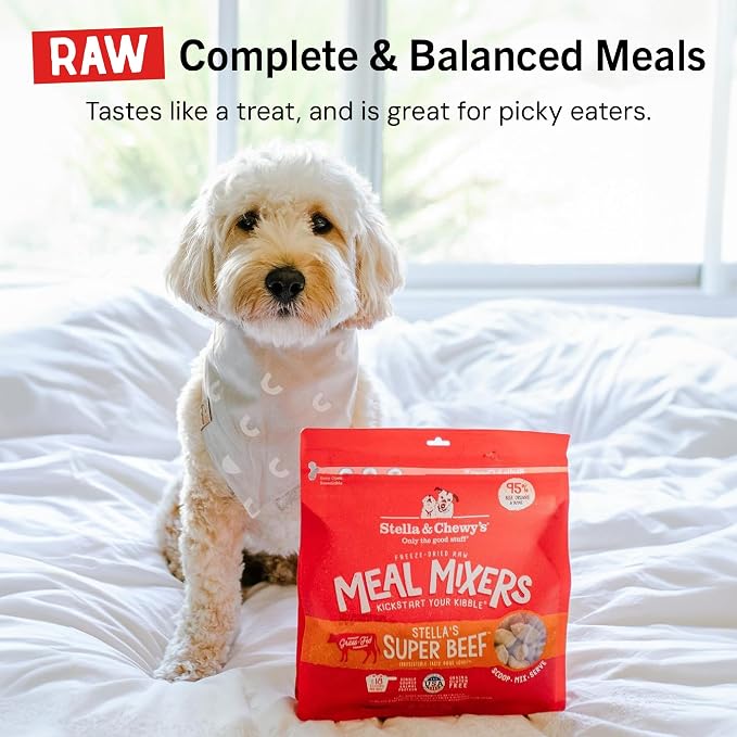 Stella & Chewy's Freeze-Dried Raw Beef Meal Mixers- Dog Food Topper and Mixer - Made with 95% Grass-Fed Beef, Organs & Bone - Perfect for Picky Eaters - Grain-Free - 8 oz