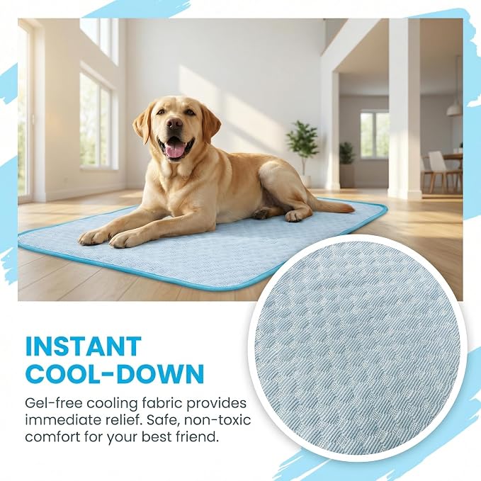 Cooling Mat for Dogs, Dog Cooling Pad 39"x27" Dog Cooling Mat - Gel Free Ice Silk Self-Cooling Pad, Non-Slip Summer Dog Cooling Pad, Washable Cat Cooling Mat, Blue