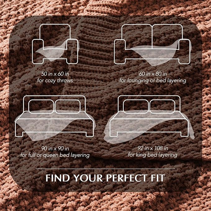 EVERGRACEHOME Chunky Chenille Knit Throw Blanket for Couch, Soft Luxurious Oversized Queen Moss Stitch Blanket for Bed, Cozy Farmhouse Knitted Throw for Sofa, Terracotta Clay, 90" x 90"