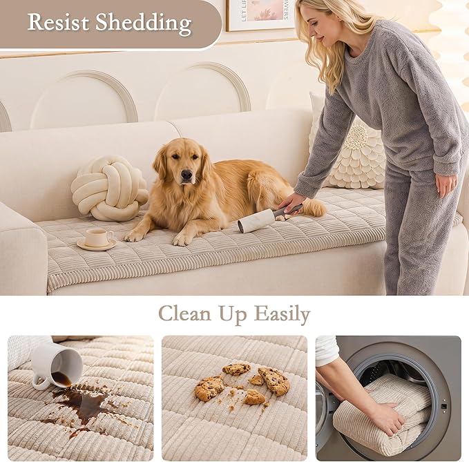 MEETSKY Couch Cover for Dog Washable, Non-Slip Sofa Protector for Loveseat Pet Friendly Sofa Covers for 2 Cushion Couch Dog Mats for Couches Soft Furniture Covers, 27.6" x 59", Oatmeal