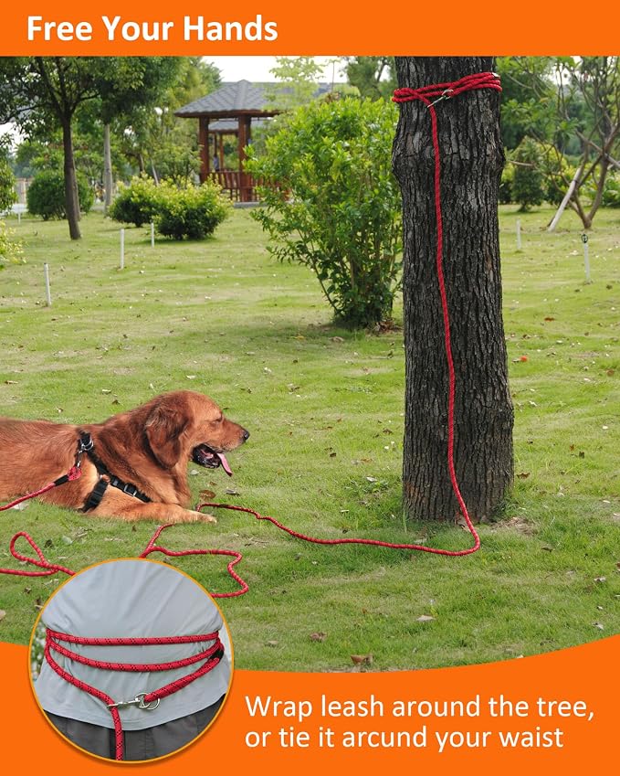 Long Dog Leash for Dog Training 20FT, Heavy Duty Dog Lead for Large Medium Small Dogs Outside Walking, Playing, Camping, or Yard,Red