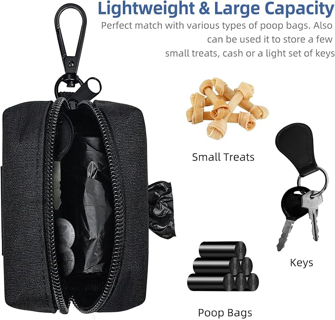 Dog Poop Bag Holder for Leash Black Waste Bag Dispenser with 1 Roll of Poop Bags for Leash Accessory Bicycle