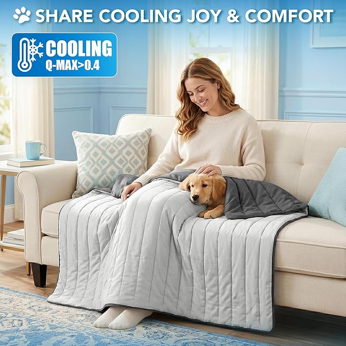 PetAmi Dog Cooling Mat, Q-Max Pet Cooling Blanket with Thick Cushioning, Self Cooling Pad for Dogs & Cats, Reversible Summer Mat for Crate, Couch, Kennel, Gray/Light Grey, Large (40x60)