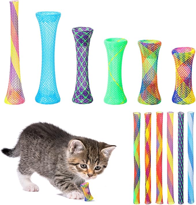 Leitee 60 Pcs Cat Spring Toys Kitten Tubes Indoor Interactive Chinese Finger Trap Cat Toys Plastic Coil for Pet Hunt Scratch(Random Colors)