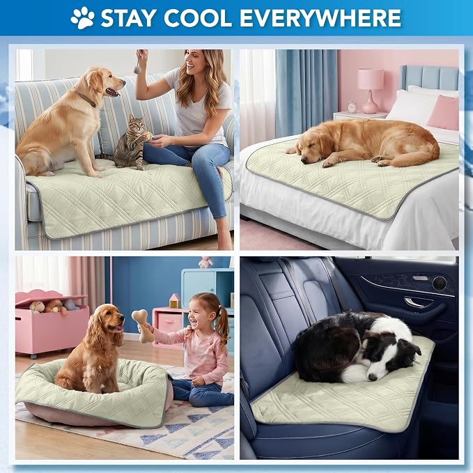 PetAmi Dog Cooling Mat, Waterproof Self Cooling Dog Pad with Non-Slip Backing, Q-Max >4.0 Pet Cooling Mat for Crate, Couch, Kennel & Car, Indoor Outdoor Summer Use, Beige, 29x40