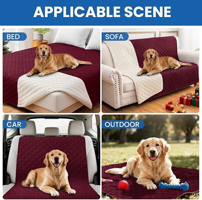 Waterproof Dog Blanket, Non-Slip Soft Pet Bed Cover, Couch Cover for Dogs Washable, Protects Sofa, Furniture, Crate, Car, Tear Resistant Leakproof Pet Blanket Christmas (30x70 Inch, Burgundy)