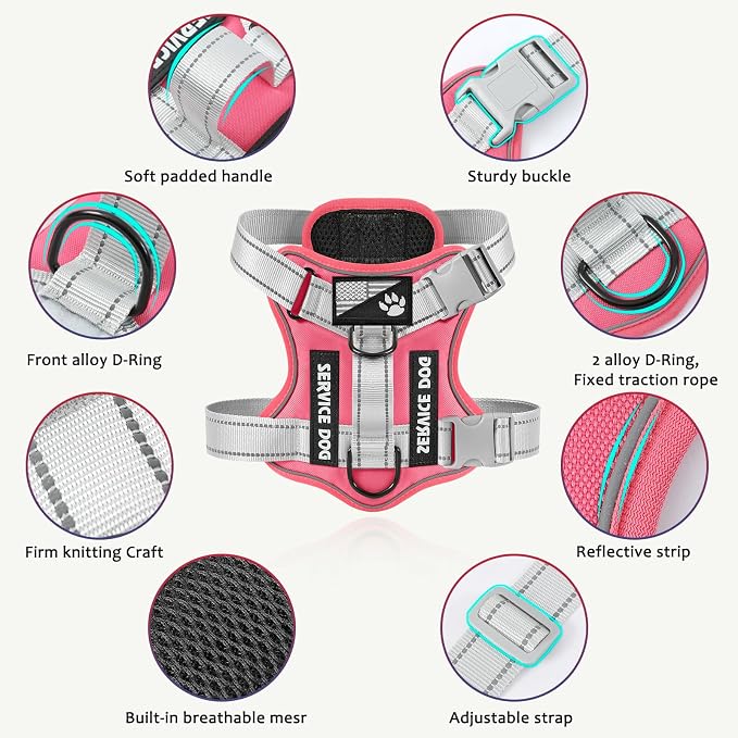 Service Dog Harness, Reflective Dog Vest Harness with 5 PCS Patches, Adjustable Soft Oxford Pet Harness, Inner Layer Mesh, Easy to Control for Small Medium Large Dogs
