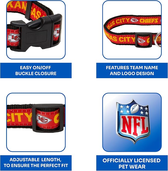 Pets First NFL Kansas City Chiefs Licensed PET COLLAR, Medium - Heavy-Duty, Strong, and Durable Dog Collar. Available in 31 Football Teams and 4 Sizes