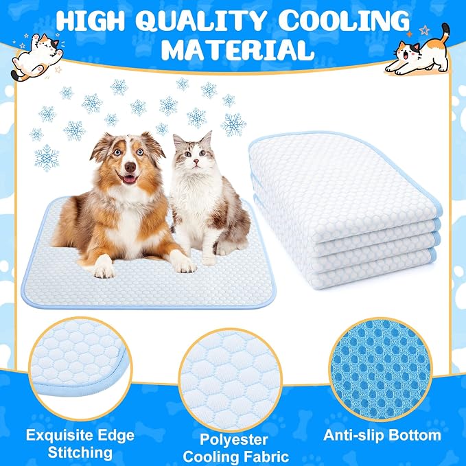 Chunful 4 Pack Pet Cooling Mat, 18 x 14 Inches Dog Cooling Pad for Summer, Ice Silk Self-Cooling Mat, Portable Washable Non-Slip Dog and Cat Pad for Indoor, Outdoor, Car Seats, Trips, up to 10 Lbs