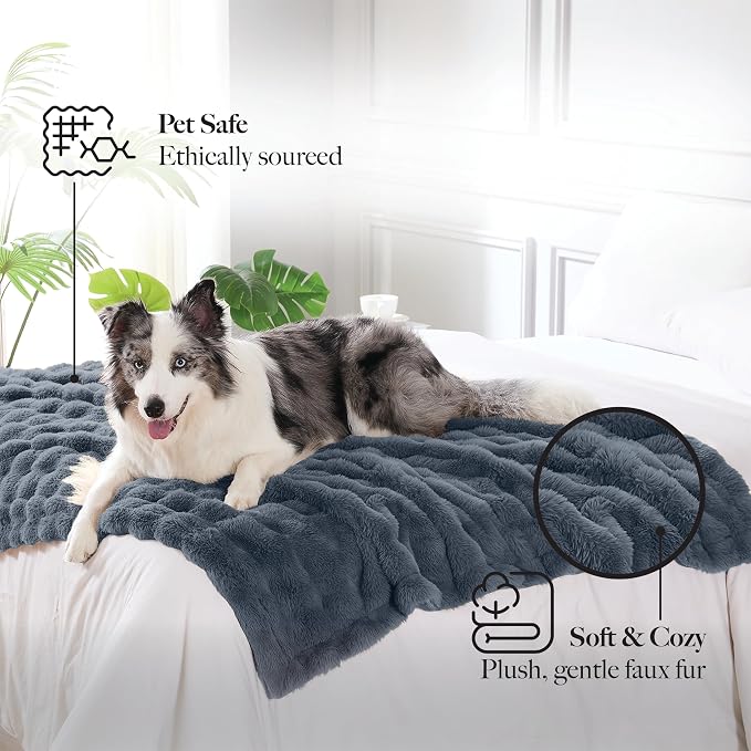 Modern Threads Water-Resistant Faux Rabbit Fur Pet Blanket for Dogs & Cats – Ultra-Soft Couch, Bed & Crate Protector, 50x60 Navy Blue