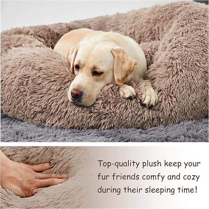 Washable Dog Round Bed - Large Donut Dog Bed, Comfy Calming Cuddler