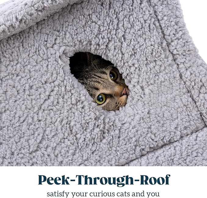 Pelzin Cat Houses for Indoor Cats - Large Cat Cave Bed with Removable Support Foam and Washable 2-Side Mat - Covered Cat Bed for Cat Hideaway - Enclosed Cat Hideout for Kitten and Small Pet, Grey