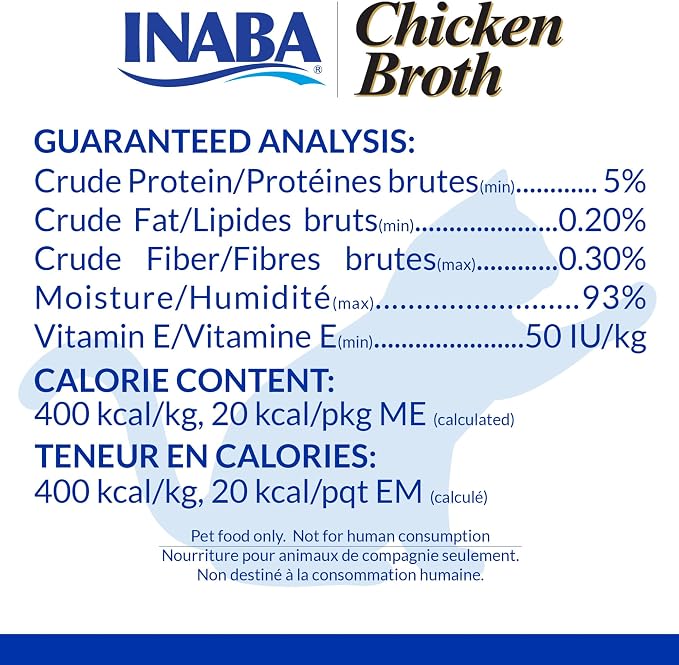 INABA Chicken Broth, Side Dish/Topper for Cats with Vitamin E, 1.76 Ounce Pouch, 8 Pouches Total, Chicken Recipe