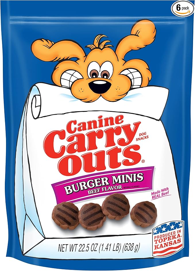Canine Carry Outs Dog Treats, Burger Minis Beef Flavor, 22.5 Ounce (Pack of 6), Made with Real Beef